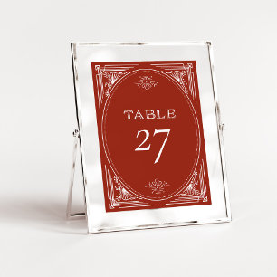 Modern Deco Elegant Holiday Red Wedding Table Number