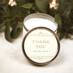 Modern Deco | Elegant Ivory and Faux Gold Wedding Classic Round Sticker<br><div class="desc">These glamourous wedding stickers feature a modern spin on classic art deco. Ornate,  faux gold look geometric borders and ornamentation decorate an elegant ivory background for a dramatic,  vintage wedding look. Classic faux gold typography says "thank you",  making these perfect to add to your wedding favours.</div>