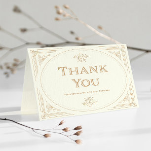 Modern Deco Elegant Ivory and Gold Wedding Thank You Card