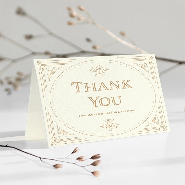 Modern Deco | Elegant Ivory and Gold Wedding Thank You Card (Creator Uploaded)