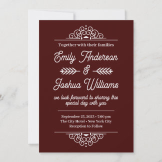 Modern Deco | Elegant Maroon and White Wedding Invitation
