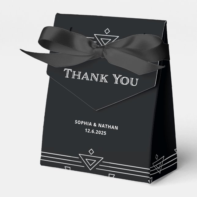 Modern Deco | Elegant Onyx Black and White Wedding Favour Box (Front Side)