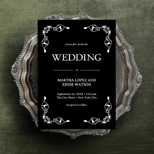 Modern Deco Elegant Onyx Black and White Wedding Invitation