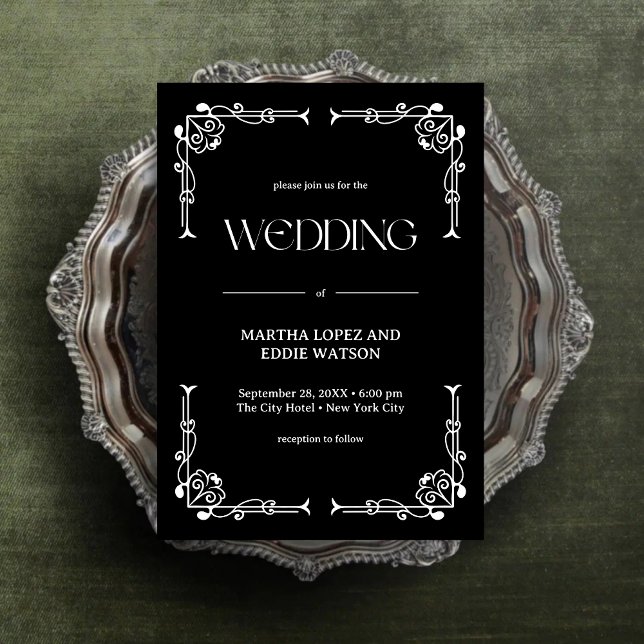 Modern Deco | Elegant Onyx Black and White Wedding Invitation (Creator Uploaded)