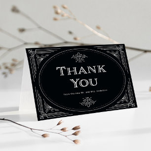 Modern Deco   Elegant Onyx Black and White Wedding Thank You Card