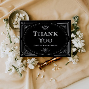 Modern Deco   Elegant Onyx Black and White Wedding Thank You Card