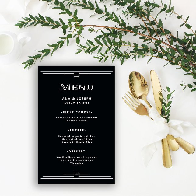 Modern Deco | Elegant Onyx Black Wedding Menu (Creator Uploaded)