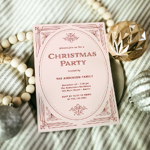 Modern Deco   Elegant Pink and Red Christmas Party Invitation