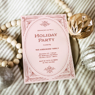 Modern Deco   Elegant Pink and Red Holiday Party Invitation