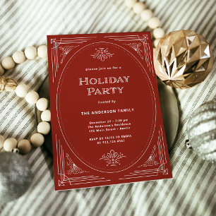 Modern Deco   Elegant Red Holiday Party Invitation