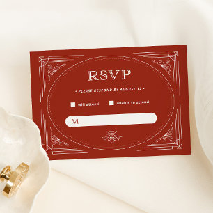 Modern Deco Elegant Red Holiday Wedding RSVP Card