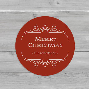Modern Deco Elegant Red Merry Christmas Classic Round Sticker