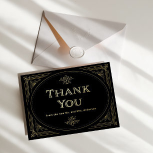 Modern Deco Elegant Thank You Black and Gold