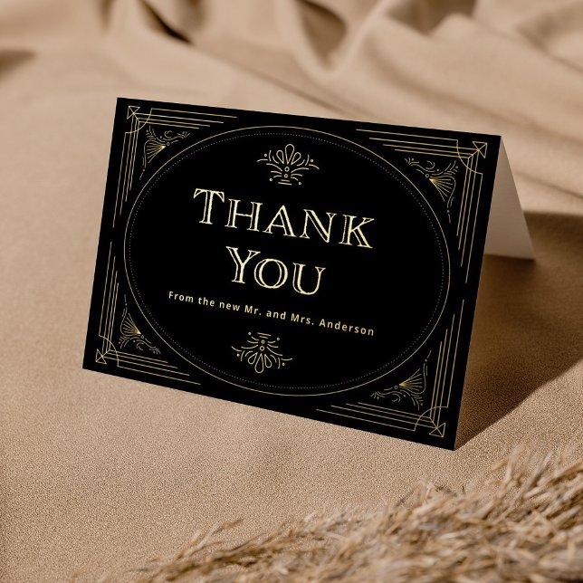 Modern Deco | Elegant Thank You Black and Gold Foil Greeting Card (Creator Uploaded)