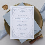 Modern Deco | Elegant White and Dusty Blue Wedding Invitation<br><div class="desc">These glamourous wedding invitations feature a modern spin on classic art deco. An ornate,  dusty blue geometric frame and ornamentation decorate an elegant white background for a dramatic,  vintage wedding look.</div>