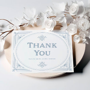 Modern Deco   Elegant White and Dusty Blue Wedding Thank You Card