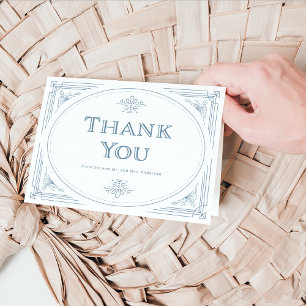 Modern Deco   Elegant White and Dusty Blue Wedding Thank You Card