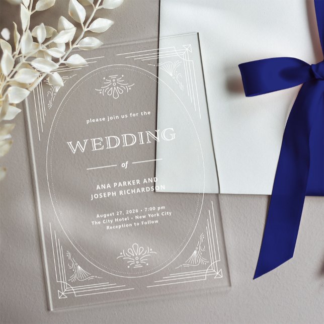 Modern Deco | Elegant White Frame Wedding Acrylic Invitations (Creator Uploaded)
