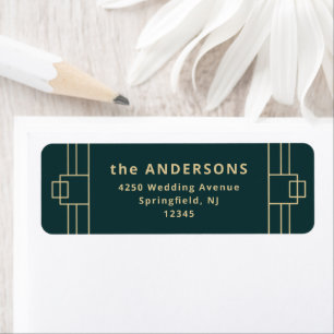 Modern Deco   Emerald Green and Champagne Gold Return Address Label
