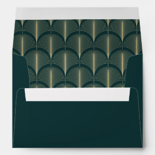 Modern Deco   Emerald Green and Champagne Wedding Envelope