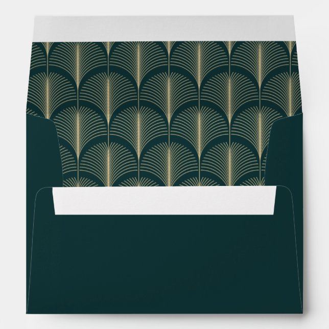 Modern Deco | Emerald Green and Champagne Wedding Envelope (Back (Bottom))