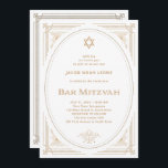 Modern Deco | Faux Gold and White Bar Mitzvah Invitation<br><div class="desc">These elegant Bar Mitzvah invitations feature a modern spin on classic art deco. An ornate,  faux gold look geometric frame and Star of David decorate a white background for a lovely vintage look.</div>