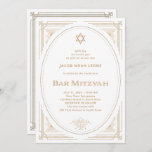 Modern Deco | Faux Gold and White Bar Mitzvah Invitation<br><div class="desc">These elegant Bar Mitzvah invitations feature a modern spin on classic art deco. An ornate,  faux gold look geometric frame and Star of David decorate a white background for a lovely vintage look.</div>