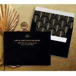 Modern Deco | Faux Gold Look and Black Wedding Envelope<br><div class="desc">These glamourous wedding envelopes feature a modern spin on classic art deco. An ornate,  faux gold look geometric pattern decorates the inside of this elegant dark onyx black envelope for a dramatic,  vintage wedding look. Your return address goes onto the back flap.</div>