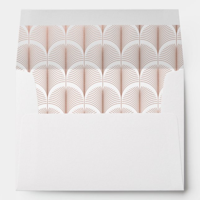 Modern Deco | Faux Rose Gold and White Wedding Envelope (Back (Bottom))