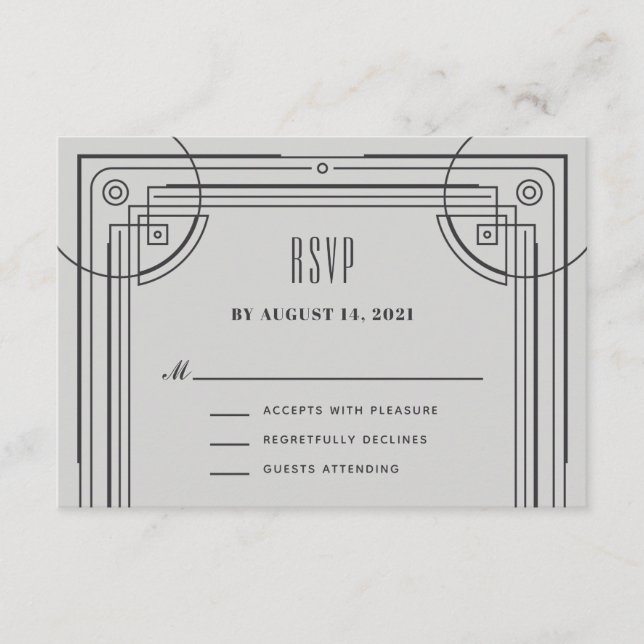 Modern Deco Frame RSVP Enclosure Card - Grey (Front)