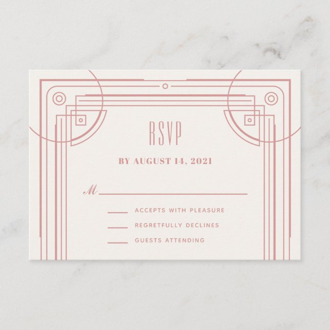 Modern Deco Frame RSVP Enclosure Card - Rose (Front)