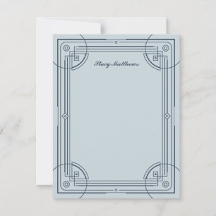 Modern Deco Frame Stationery Note Card - Blue
