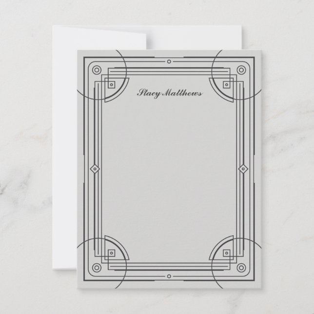 Modern Deco Frame Stationery Note Card - Grey (Front)