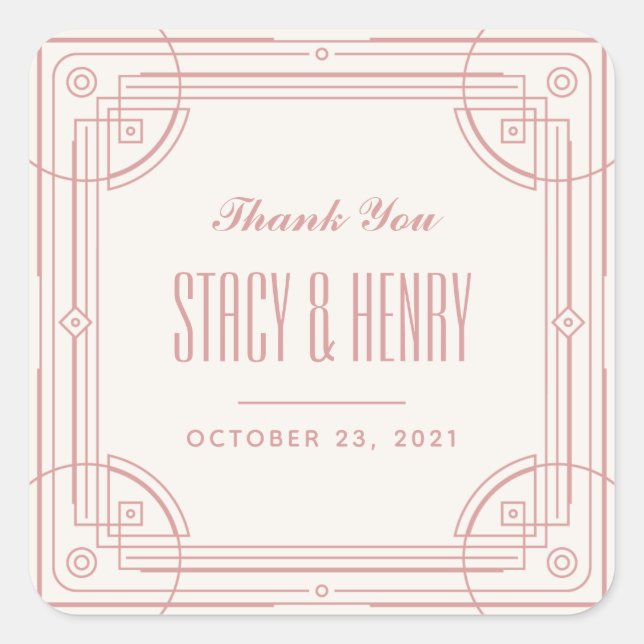 Modern Deco Frame Wedding Closure Sticker - Rose (Front)