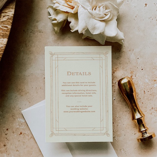 Modern Deco | Gold and Ivory Wedding Guest Details Enclosure Card (Creator Uploaded)