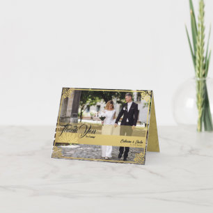 Modern Deco Gold Peacock Photo Wedding Folded Thank You Card
