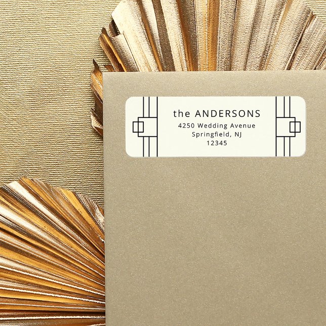 Modern Deco | Ivory and Black Return Address Label (Creator Uploaded)
