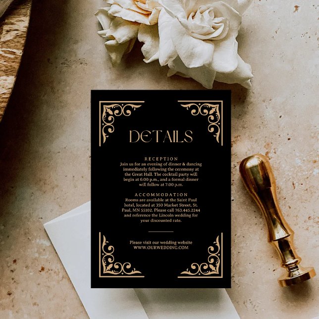 Modern Deco Ivory and Black Wedding Guest Details Enclosure Card (Creator Uploaded)