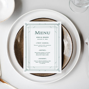 Modern Deco   Light Silver White and Green Wedding Menu