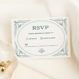Modern Deco   Light Silver White and Green Wedding RSVP Card