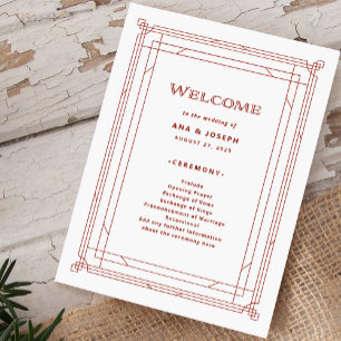 Modern Deco   Light Silver White and Red Wedding Program