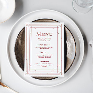 Modern Deco   Light Silver White with Red Wedding Menu