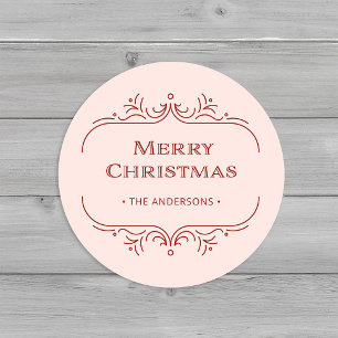 Modern Deco Pink and Red Merry Christmas Classic Round Sticker