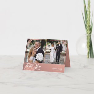 Modern Deco Pink Peacock 2 Photo Wedding Folded Thank You Card