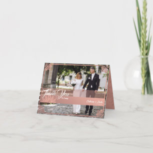 Modern Deco Pink Peacock Photo Wedding Folded Thank You Card