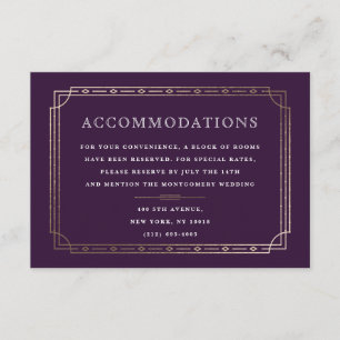 Modern Deco Plum Gold Foil Wedding Accommodation Enclosure Card