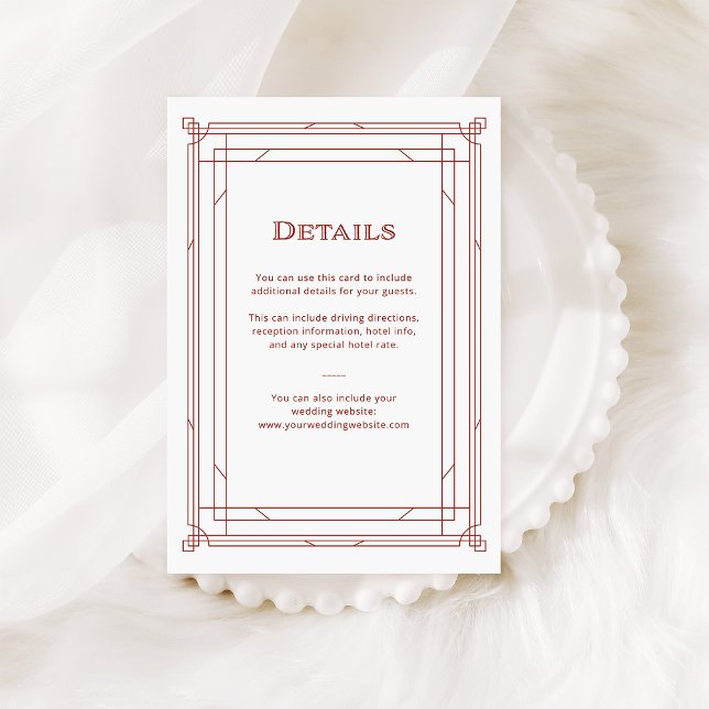 Modern Deco | Red and Silver Wedding Guest Details Enclosure Card (An elegant, red and white art deco style guest details card for your holiday wedding)