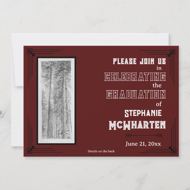 Modern Deco rustic woodland Grad Party invite (Front)