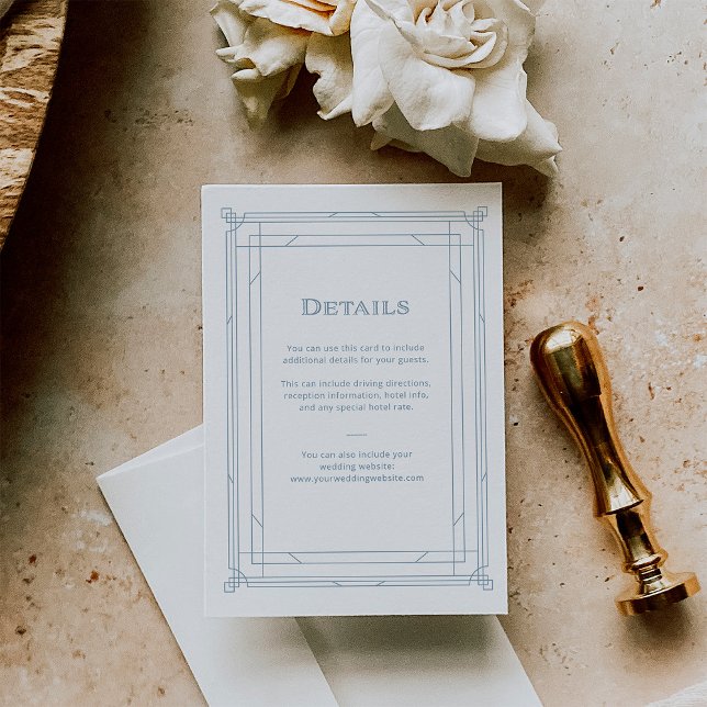 Modern Deco | White and Blue Wedding Guest Details Enclosure Card (Creator Uploaded)