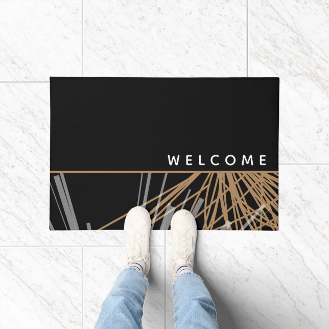 Modern Decorative Black & Gold Welcome Doormat (Indoor)